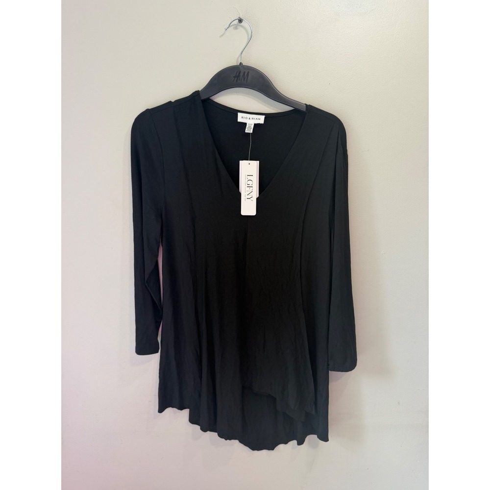 Rio & Rian Womens Black V-Neck High-Low Tunic Top‎ Long Sleeve Size Medium NWT
